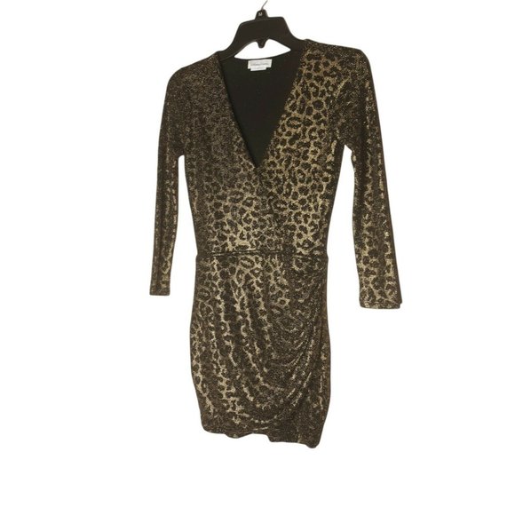 Lovers + Friends Black Gold Burmese Long Sleeve Dress in Lioness XS Ruched Side - Picture 6 of 11